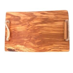 Handcrafted Italian Olive Wood Tray W/Rope Handles